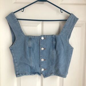 Denim button up square neck tank crop top